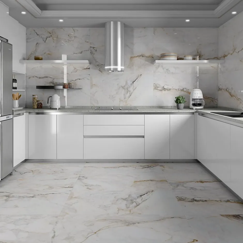 Rentside Carrelage sol blanc brillant poli l.120 x L.60 cm LUANDA