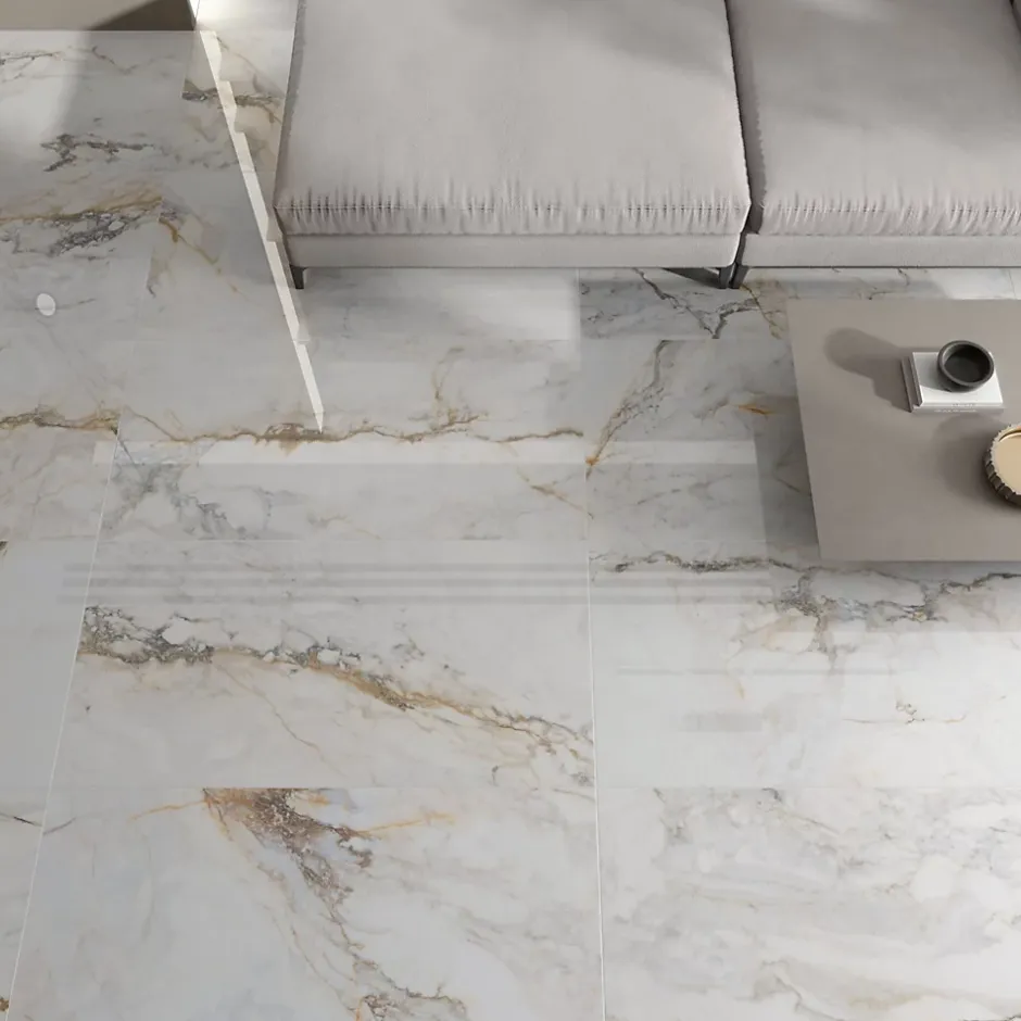 Rentside Carrelage sol blanc brillant poli l.120 x L.60 cm LUANDA