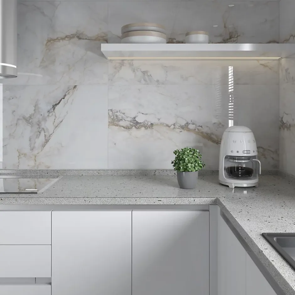 Rentside Carrelage sol blanc brillant poli l.120 x L.60 cm LUANDA