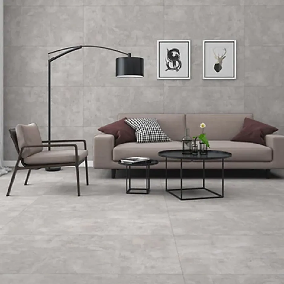 Carrelage sol effet béton gris clair l.120 x L.60 cm Orion bianco-Rentside Discount