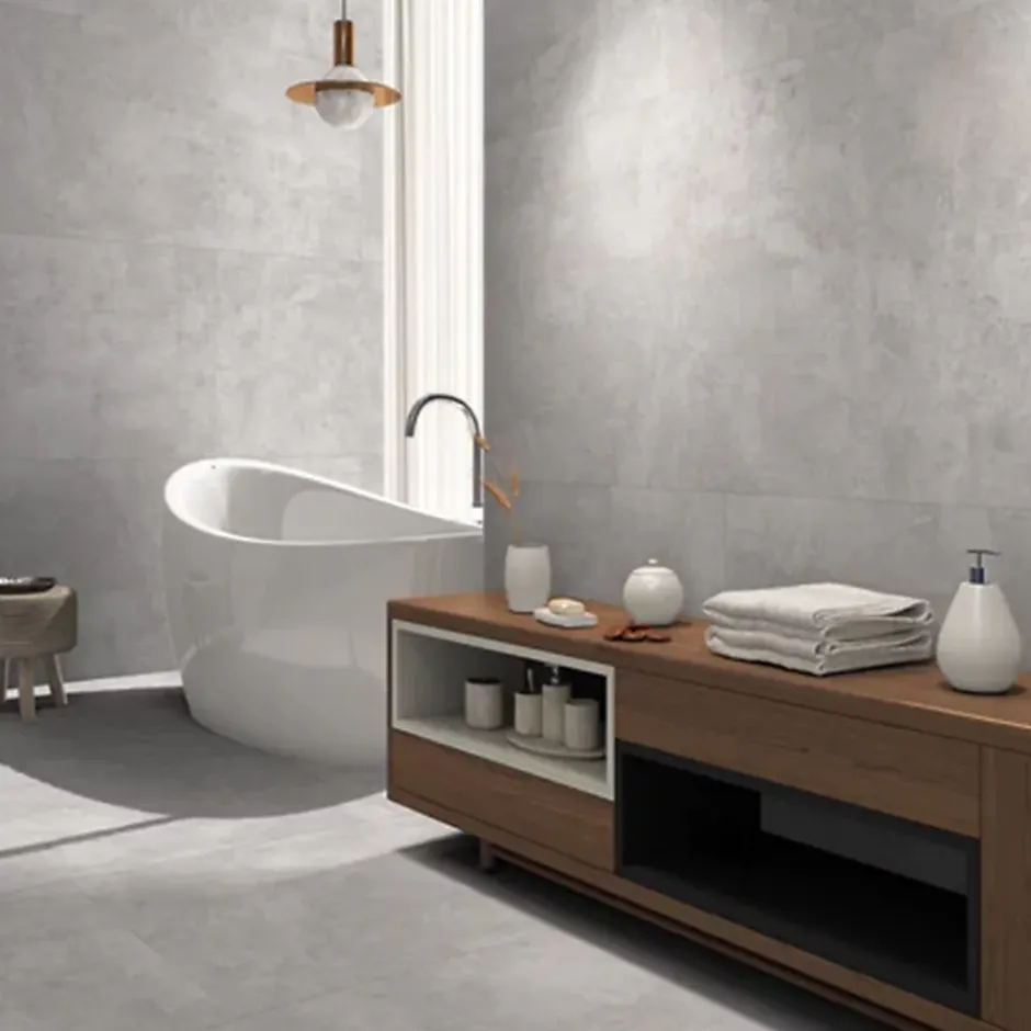 Carrelage sol effet béton gris clair l.120 x L.60 cm Orion bianco-Rentside Discount