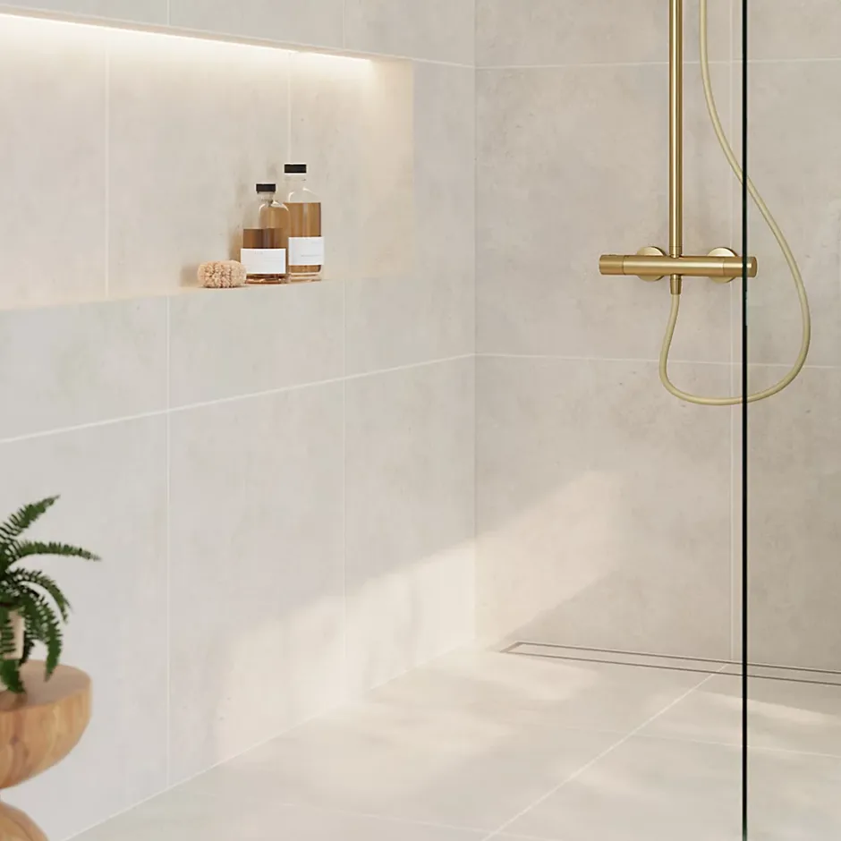 Carrelage sol effet béton ivoire L.61,6 x l.61,6 cm x ép.7,4 mm, Konkrete-GoodHome Outlet