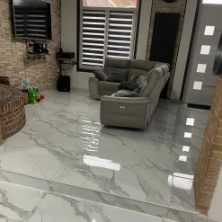 Rentside Carrelage sol effet marbre brillant blanc l.120 x L.60 cm Calacatta