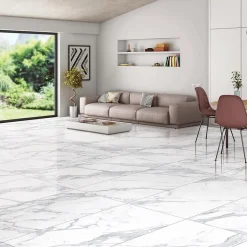 Rentside Carrelage sol effet marbre brillant blanc l.120 x L.60 cm Calacatta