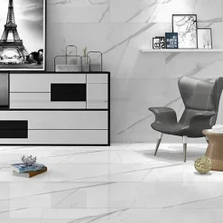 Rentside Carrelage sol effet marbre brillant blanc l.120 x L.60 cm Statuario
