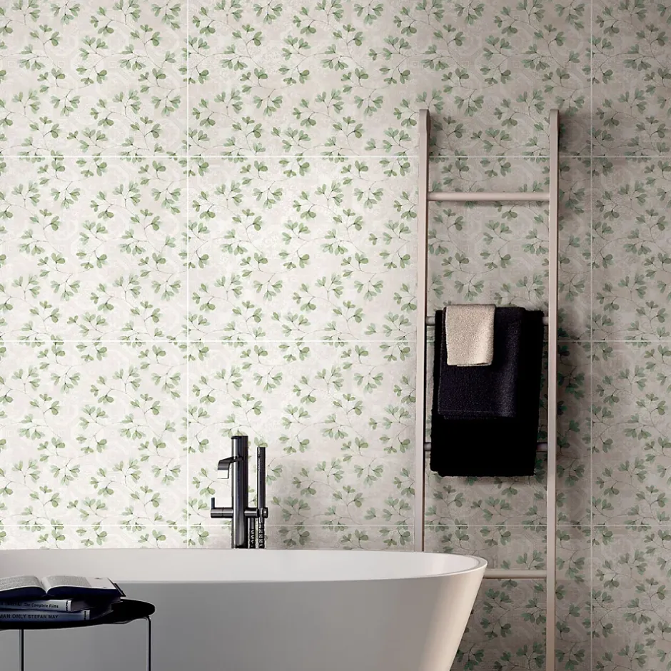 Carrelage sol et mur blanc Floral 60 x 120 cm