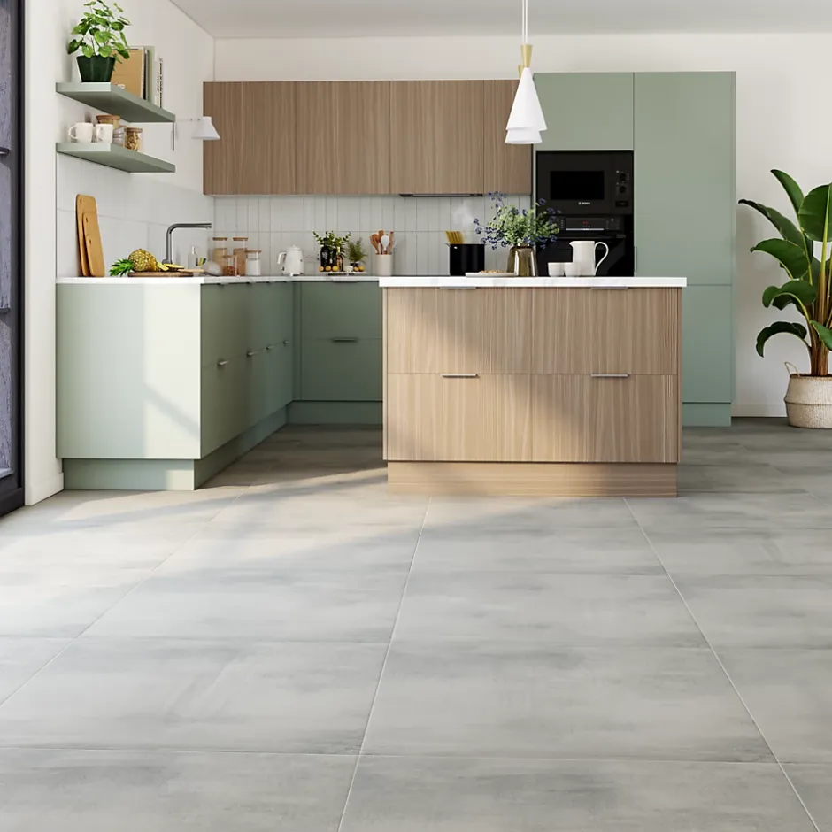 Carrelage sol et mur effet béton gris silver mat L.80 x l.80 cm x ép.9,8 mm, Abstract- Discount