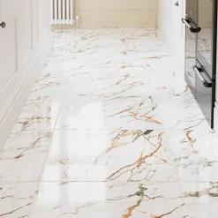 Carrelage sol et mur effet marbre blanc et rouge brillant L.60,8 x l.60,8 cm x ép.8,5 mm, Aruma-GoodHome Discount