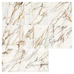 Carrelage sol et mur effet marbre blanc et rouge brillant L.60,8 x l.60,8 cm x ép.8,5 mm, Aruma-GoodHome Discount