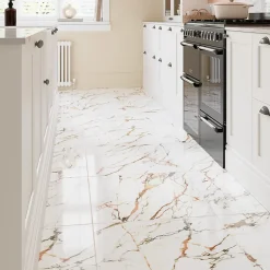 Carrelage sol et mur effet marbre blanc et rouge brillant L.60,8 x l.60,8 cm x ép.8,5 mm, Aruma-GoodHome Discount