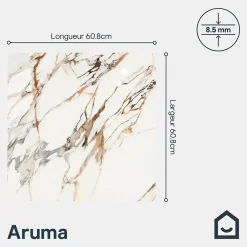 Carrelage sol et mur effet marbre blanc et rouge brillant L.60,8 x l.60,8 cm x ép.8,5 mm, Aruma-GoodHome Discount