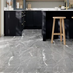 GoodHome Carrelage sol et mur effet marbre gris brillant L.60,8 x l.60,8 cm x ép.8,5 mm, Aruma