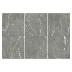 GoodHome Carrelage sol et mur effet marbre gris brillant L.60,8 x l.60,8 cm x ép.8,5 mm, Aruma