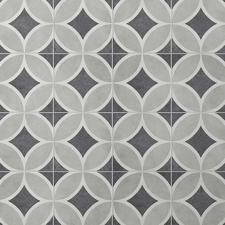 Carrelage sol et mur effet carreaux de ciment tons gris L.45 x l.45 cm x ép.9,5 mm, Mediterranea Toscana-Mykonos Outlet