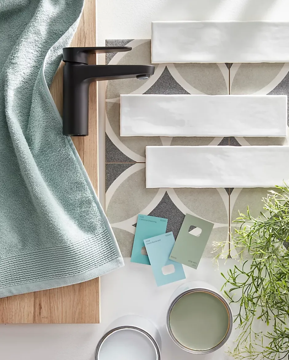 Carrelage sol et mur effet carreaux de ciment tons gris L.45 x l.45 cm x ép.9,5 mm, Mediterranea Toscana-Mykonos Outlet