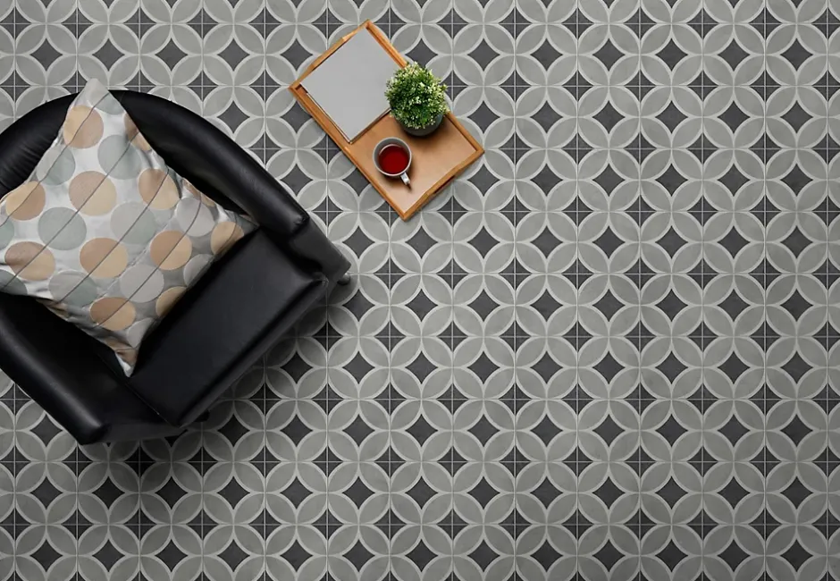 Carrelage sol et mur effet carreaux de ciment tons gris L.45 x l.45 cm x ép.9,5 mm, Mediterranea Toscana-Mykonos Outlet