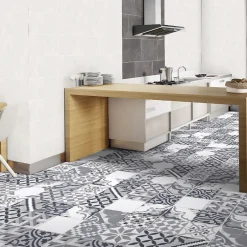 Carrelage sol et mur effet carreaux de ciment tons gris L.45 x l.45 cm x ép. 8,5 mm, Delicati