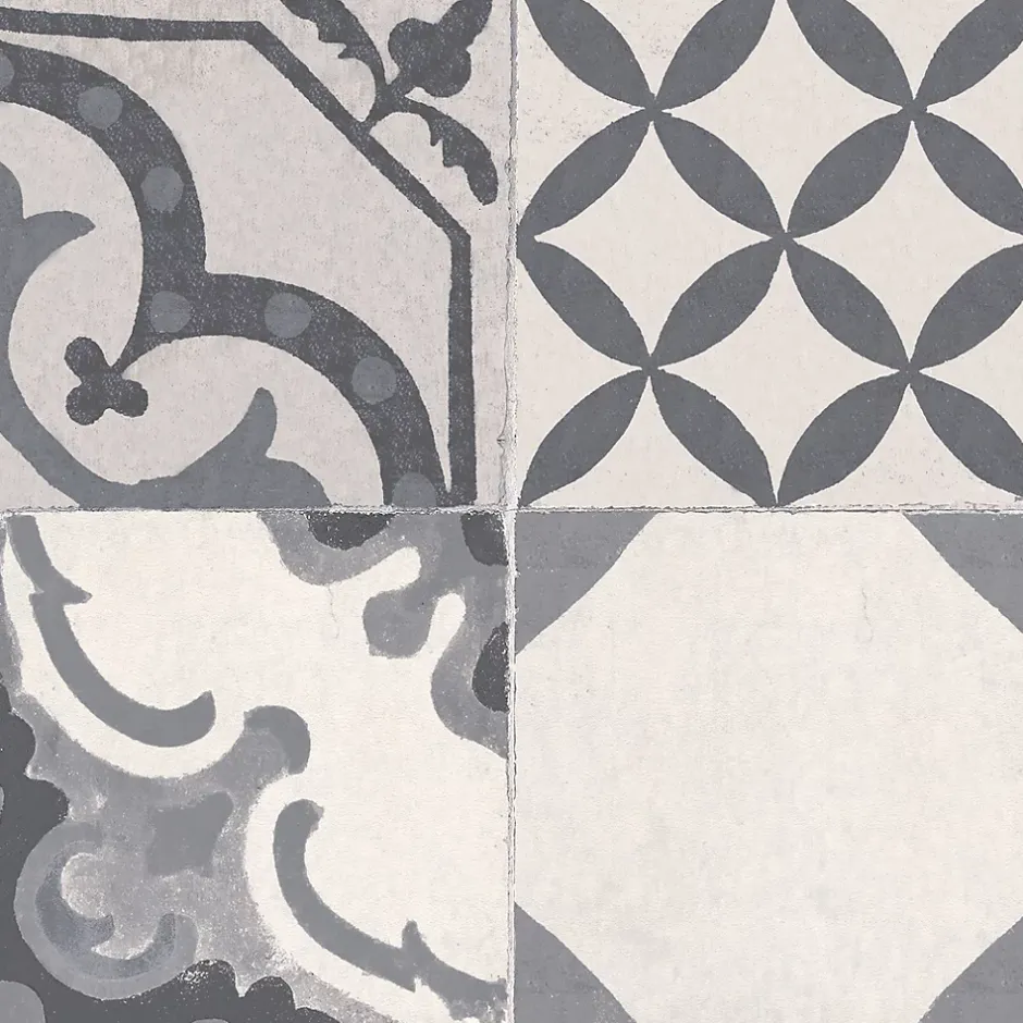 Carrelage sol et mur effet carreaux de ciment tons gris L.45 x l.45 cm x ép. 8,5 mm, Delicati