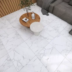 Carrelage sol et mur effet marbre blanc mat L.60,8 x l.60,8 cm x ép.8,5 mm, Aruma-GoodHome Discount