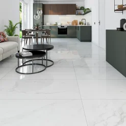 Carrelage sol et mur effet marbre blanc L.120 x l.60 cm x ép.9,4 mm, Pulido- Outlet