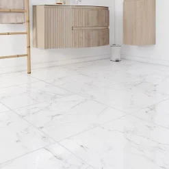 Carrelage sol et mur effet marbre blanc brillant L.60,8 x l.60,8 cm x ép.8,5 mm, Aruma-GoodHome Outlet