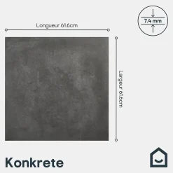 Carrelage sol et mur effet béton anthracite L.61,6 x l.61,6 cm x ép.7,4 mm, Konkrete-GoodHome Hot