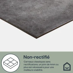 Carrelage sol et mur effet béton anthracite L.61,6 x l.61,6 cm x ép.7,4 mm, Konkrete-GoodHome Hot