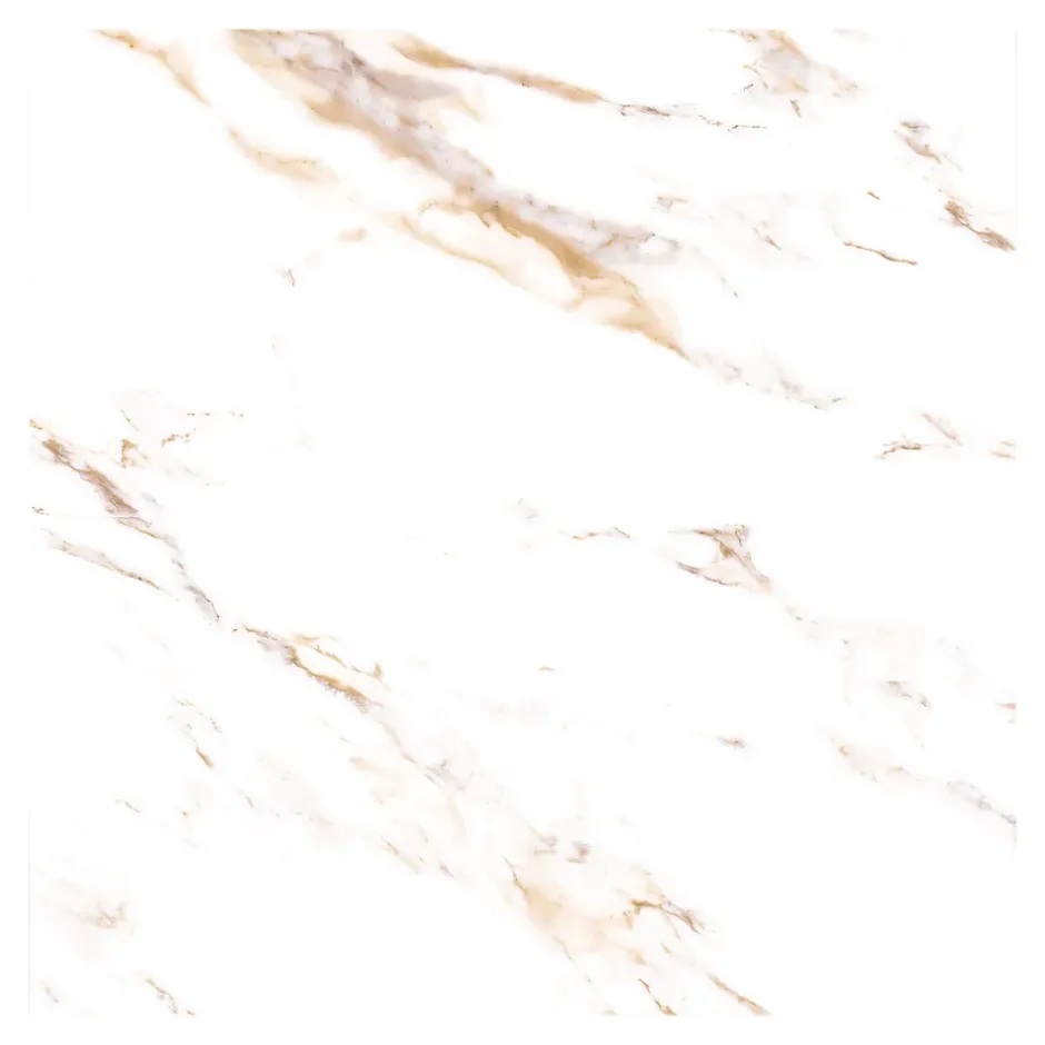 GoodHome Carrelage sol et mur effet marbre blanc et doré brillant L.60,8 x l.60,8 cm x ép.8,5 mm - lot de 4, Aruma