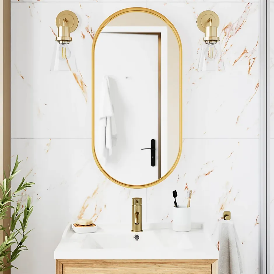 GoodHome Carrelage sol et mur effet marbre blanc et doré brillant L.60,8 x l.60,8 cm x ép.8,5 mm - lot de 4, Aruma