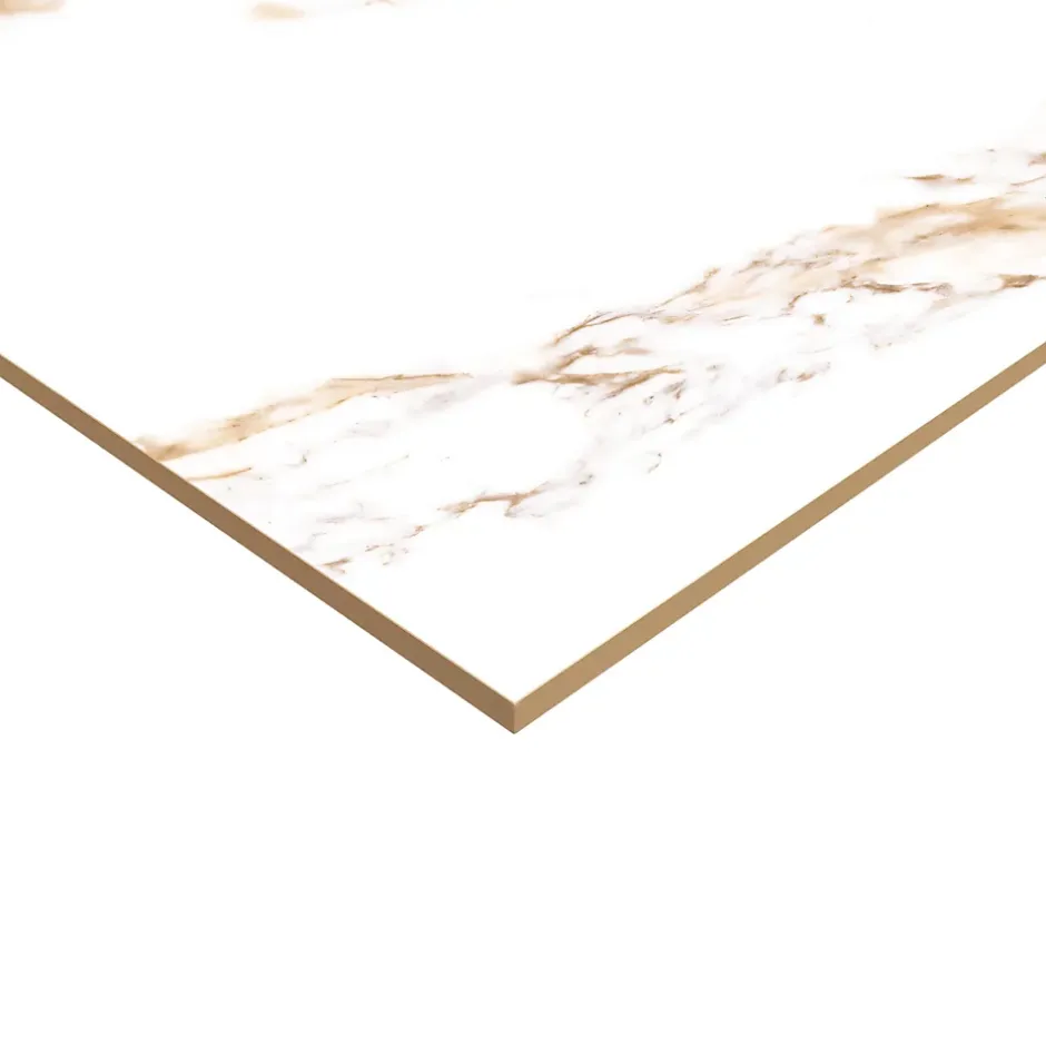 GoodHome Carrelage sol et mur effet marbre blanc et doré brillant L.60,8 x l.60,8 cm x ép.8,5 mm - lot de 4, Aruma