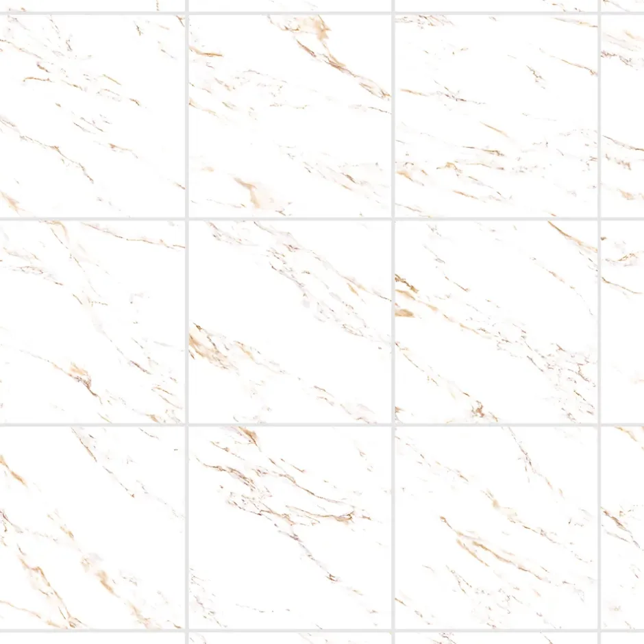 GoodHome Carrelage sol et mur effet marbre blanc et doré brillant L.60,8 x l.60,8 cm x ép.8,5 mm - lot de 4, Aruma