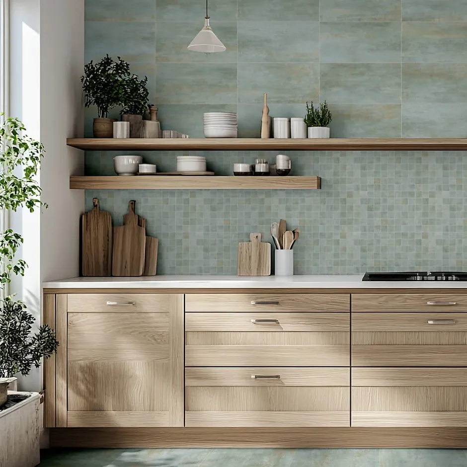 Gresmalt Carrelage sol et mur en grès cérame émaillé effet béton vert sauge mat L.60 x l.30 cm x ép.7,4 mm, Upper