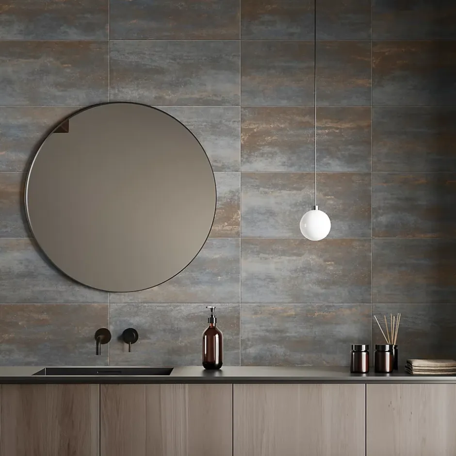 Gresmalt Carrelage sol et mur en grès cérame émaillé effet béton noir mat oxydé L.60 x l.30 cm x ép.7,4 mm, Upper