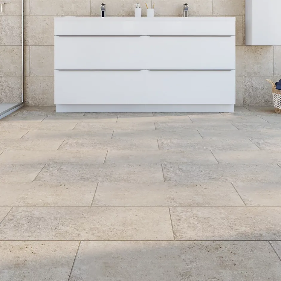 GoodHome Carrelage sol et mur gris clair effet béton L.59,5 x l.29,5 cm x ép.8,7 mm, Arina