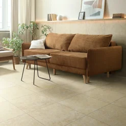 Carrelage sol et mur grès cérame émaillé effet travertin beige mat L.60 x l.60 cm x ép.7,4 mm, Traverno