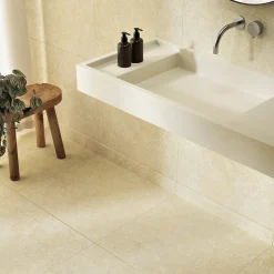 Carrelage sol et mur grès cérame émaillé effet travertin beige mat L.60 x l.60 cm x ép.7,4 mm, Traverno