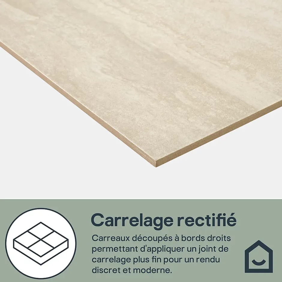 GoodHome Carrelage sol et mur intérieur beige effet pierre L.59,5 x l.29,5 cm x ép.8,7 mm, Kyat