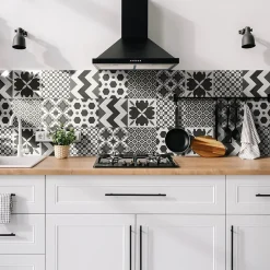 Carrelage sol et mur intérieur effet carreaux de ciment noirs et blancs L.20 x l.20 cm x ép.7,4 mm, Glamour Slate Mix- Outlet