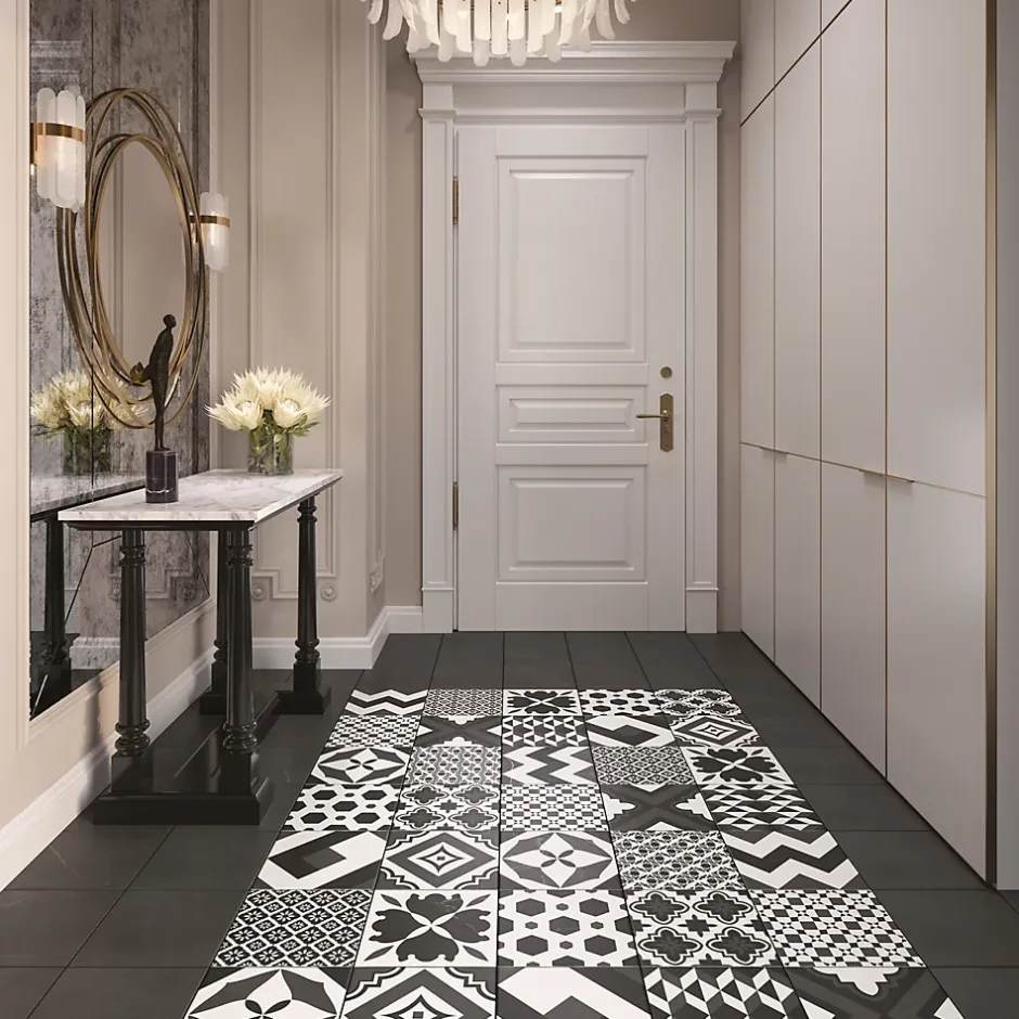 Carrelage sol et mur intérieur effet carreaux de ciment noirs et blancs L.20 x l.20 cm x ép.7,4 mm, Glamour Slate Mix- Outlet