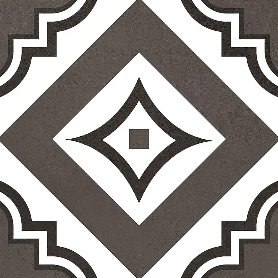 Carrelage sol et mur intérieur effet carreaux de ciment noirs et blancs L.20 x l.20 cm x ép.7,4 mm, Glamour Slate Mix- Outlet