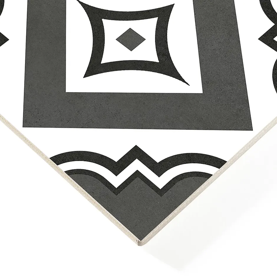 Carrelage sol et mur intérieur effet carreaux de ciment noirs et blancs L.20 x l.20 cm x ép.7,4 mm, Glamour Slate Mix- Outlet