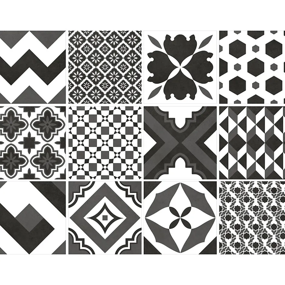 Carrelage sol et mur intérieur effet carreaux de ciment noirs et blancs L.20 x l.20 cm x ép.7,4 mm, Glamour Slate Mix- Outlet