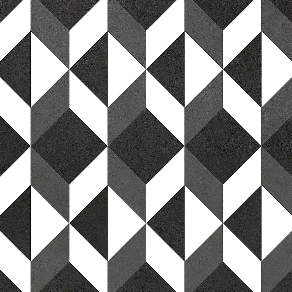 Carrelage sol et mur intérieur effet carreaux de ciment noirs et blancs L.20 x l.20 cm x ép.7,4 mm, Glamour Slate Mix- Outlet