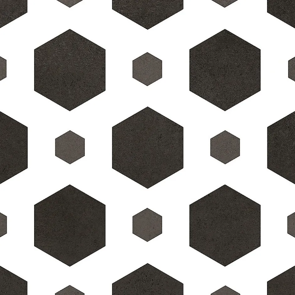 Carrelage sol et mur intérieur effet carreaux de ciment noirs et blancs L.20 x l.20 cm x ép.7,4 mm, Glamour Slate Mix- Outlet