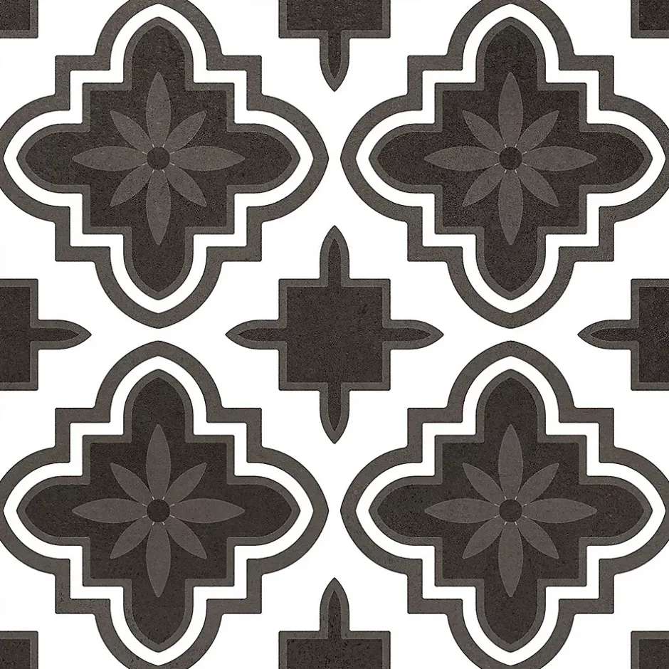 Carrelage sol et mur intérieur effet carreaux de ciment noirs et blancs L.20 x l.20 cm x ép.7,4 mm, Glamour Slate Mix- Outlet