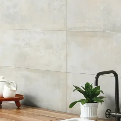 Carrelage sol et mur intérieur en grès cérame émaillé effet béton blanc satin L.61 x l.31 cm x ép.8 mm, Malt