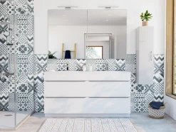 Carrelage sol et mur intérieur effet carreaux de ciment tons bleus L.20 x l.20 cm x ép.7,4 mm, Glamour Océan Mix- Best