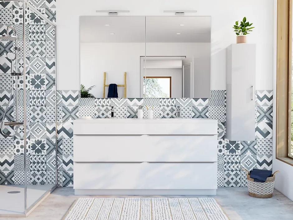 Carrelage sol et mur intérieur effet carreaux de ciment tons bleus L.20 x l.20 cm x ép.7,4 mm, Glamour Océan Mix- Best