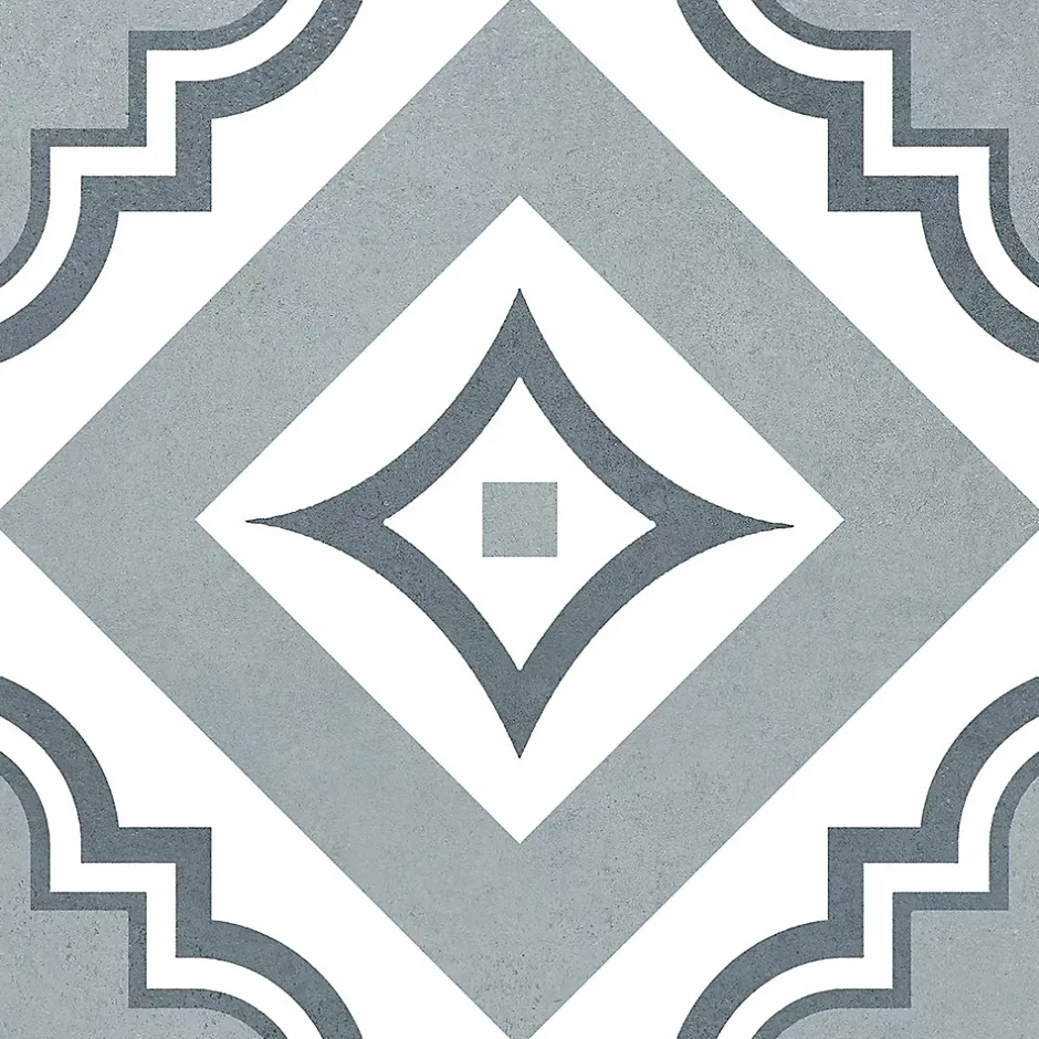 Carrelage sol et mur intérieur effet carreaux de ciment tons bleus L.20 x l.20 cm x ép.7,4 mm, Glamour Océan Mix- Best