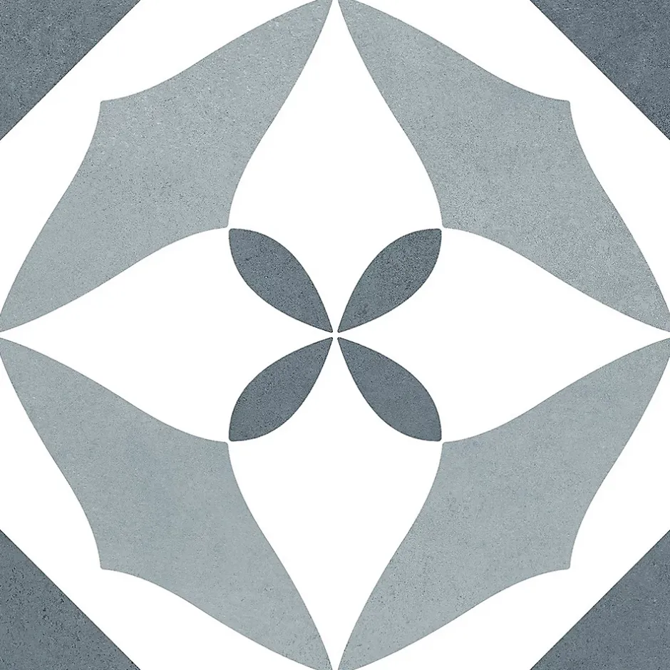 Carrelage sol et mur intérieur effet carreaux de ciment tons bleus L.20 x l.20 cm x ép.7,4 mm, Glamour Océan Mix- Best